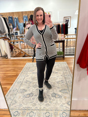 Black Stripe Long Sleeve Button up Tunic Cardigan