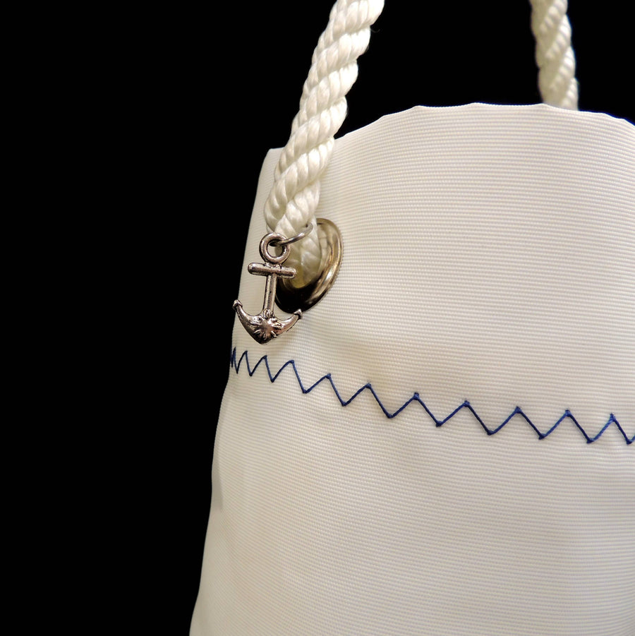 Sailcloth Wine Tote with Blue Anchor Design