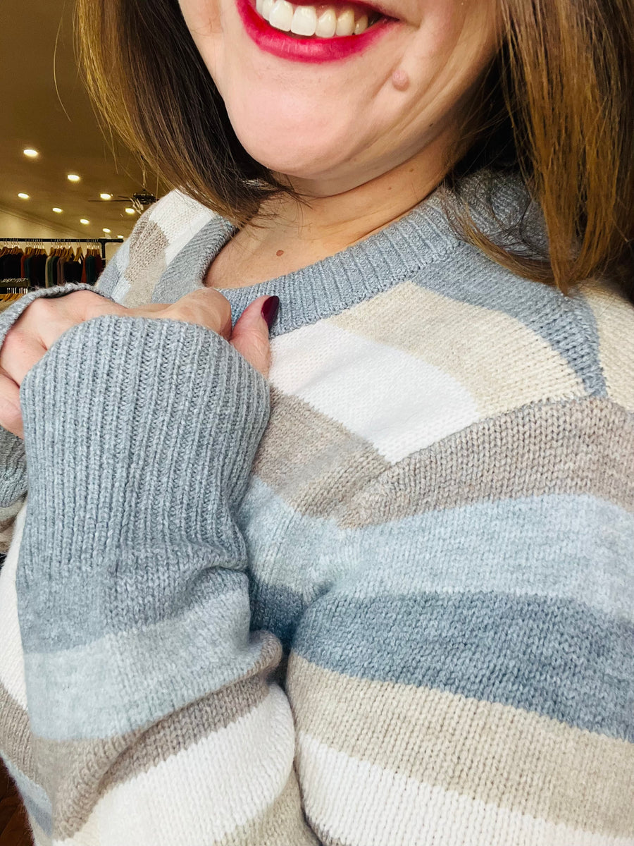 Gray Stripe Color Block Sweater