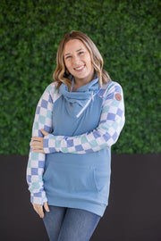 IN STOCK Zoey ZipCowl Sweatshirt - Blue and Mint Checker MM EXCLUSIVE