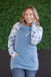 IN STOCK Zoey ZipCowl Sweatshirt - Blue and Mint Checker MM EXCLUSIVE