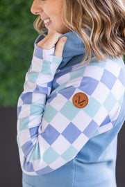 IN STOCK Zoey ZipCowl Sweatshirt - Blue and Mint Checker MM EXCLUSIVE