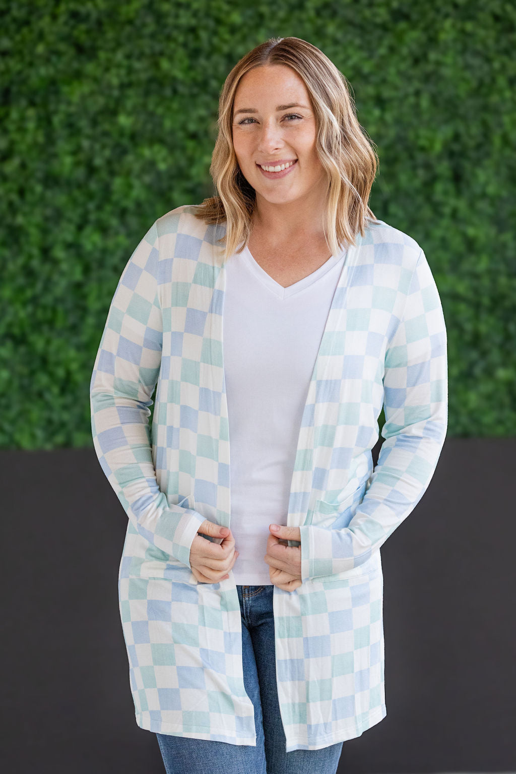 IN STOCK Classic Cardigan - Blue and Mint Checker MM EXCLUSIVE