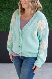 IN STOCK Mint and Tan Floral Cardigan