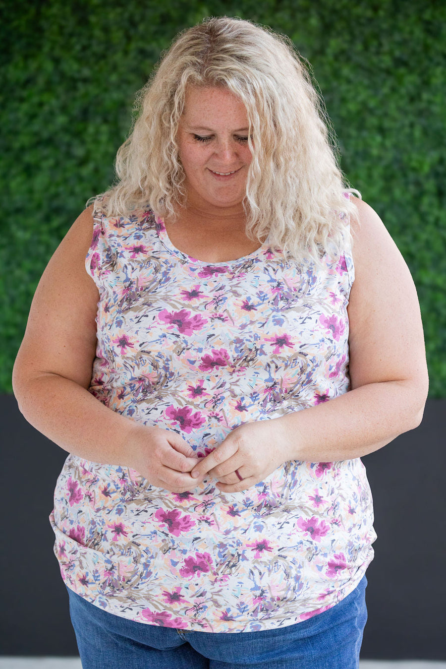 IN STOCK Ava Tank - Pink and Periwinkle Abstract Floral