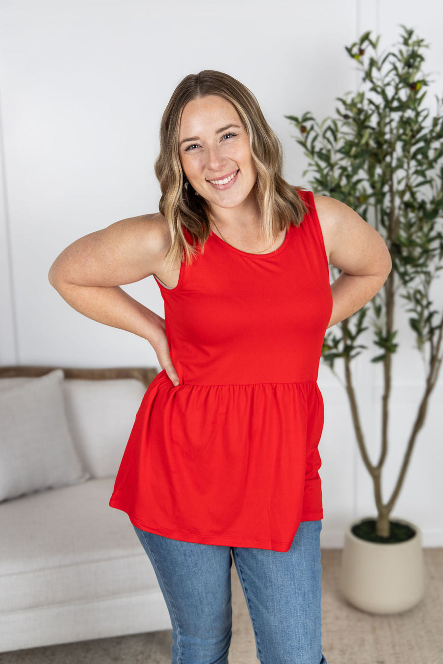 IN STOCK Renee Ruffle Tank - Red