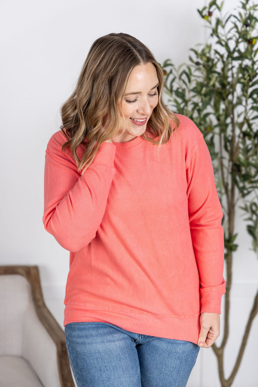 IN STOCK Corrine Ribbed Pullover Top - Coral