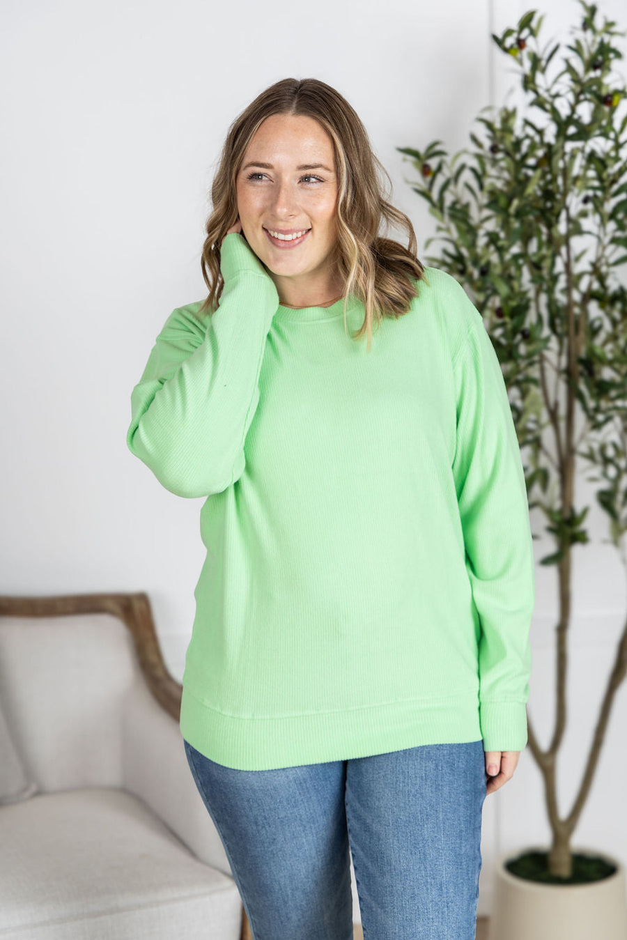 IN STOCK Corrine Ribbed Pullover Top - Lime