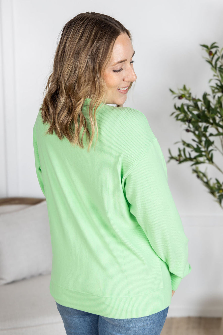 IN STOCK Corrine Ribbed Pullover Top - Lime