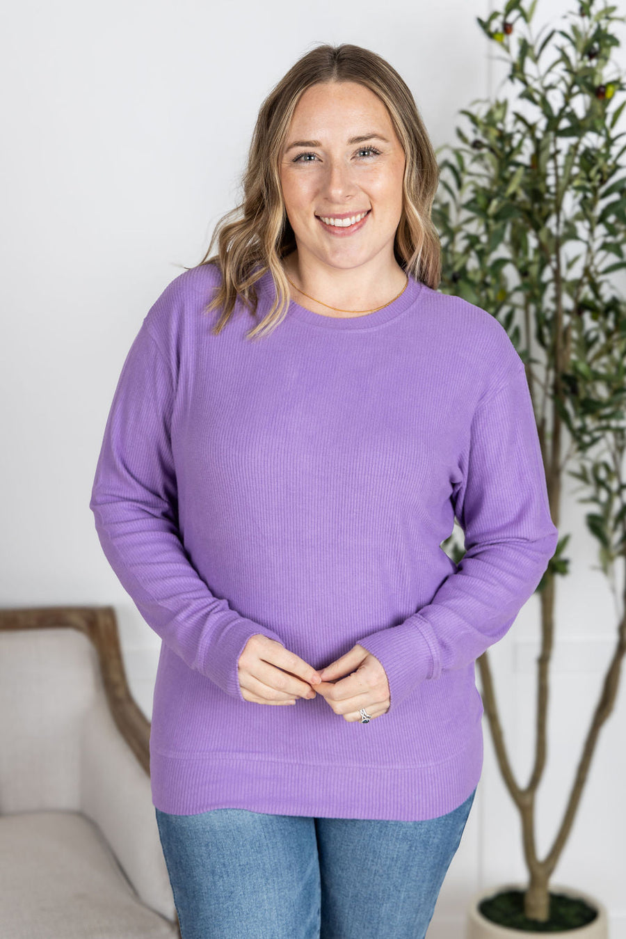 IN STOCK Corrine Ribbed Pullover Top - Purple