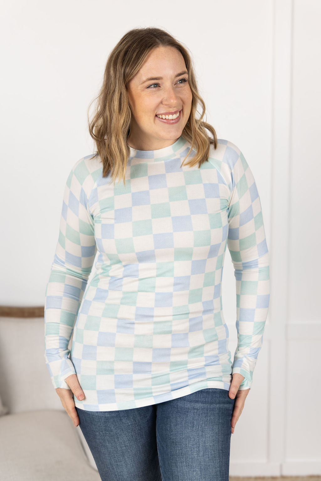 IN STOCK Blair Long Sleeve Top - Blue and Mint Checker MM EXCLUSIVE