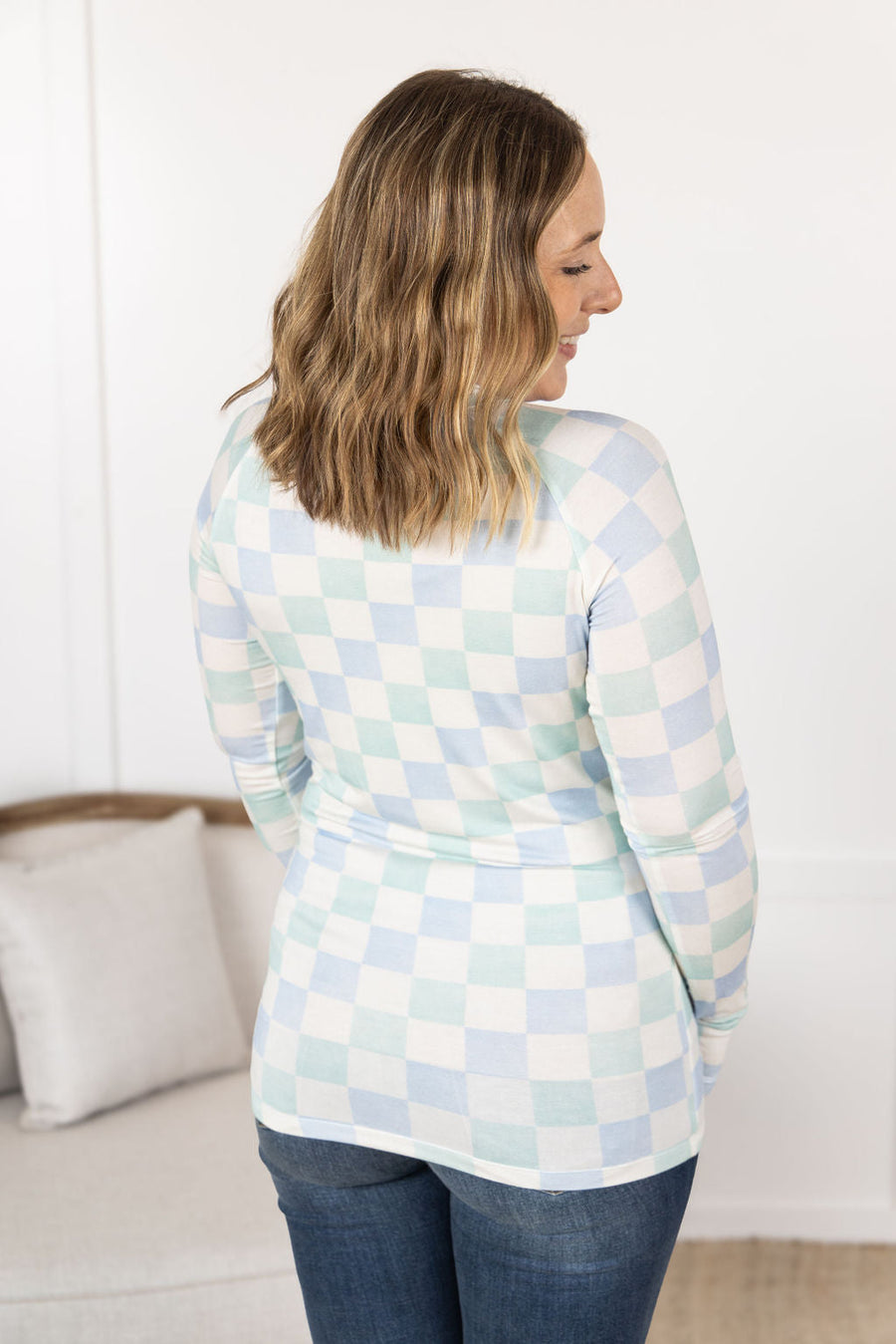 IN STOCK Blair Long Sleeve Top - Blue and Mint Checker MM EXCLUSIVE