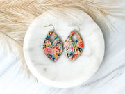 Watercolor Spring Floral Patterned Teardrop Earrings