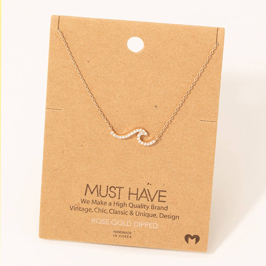 Pave Wave Pendant Necklace: Gold