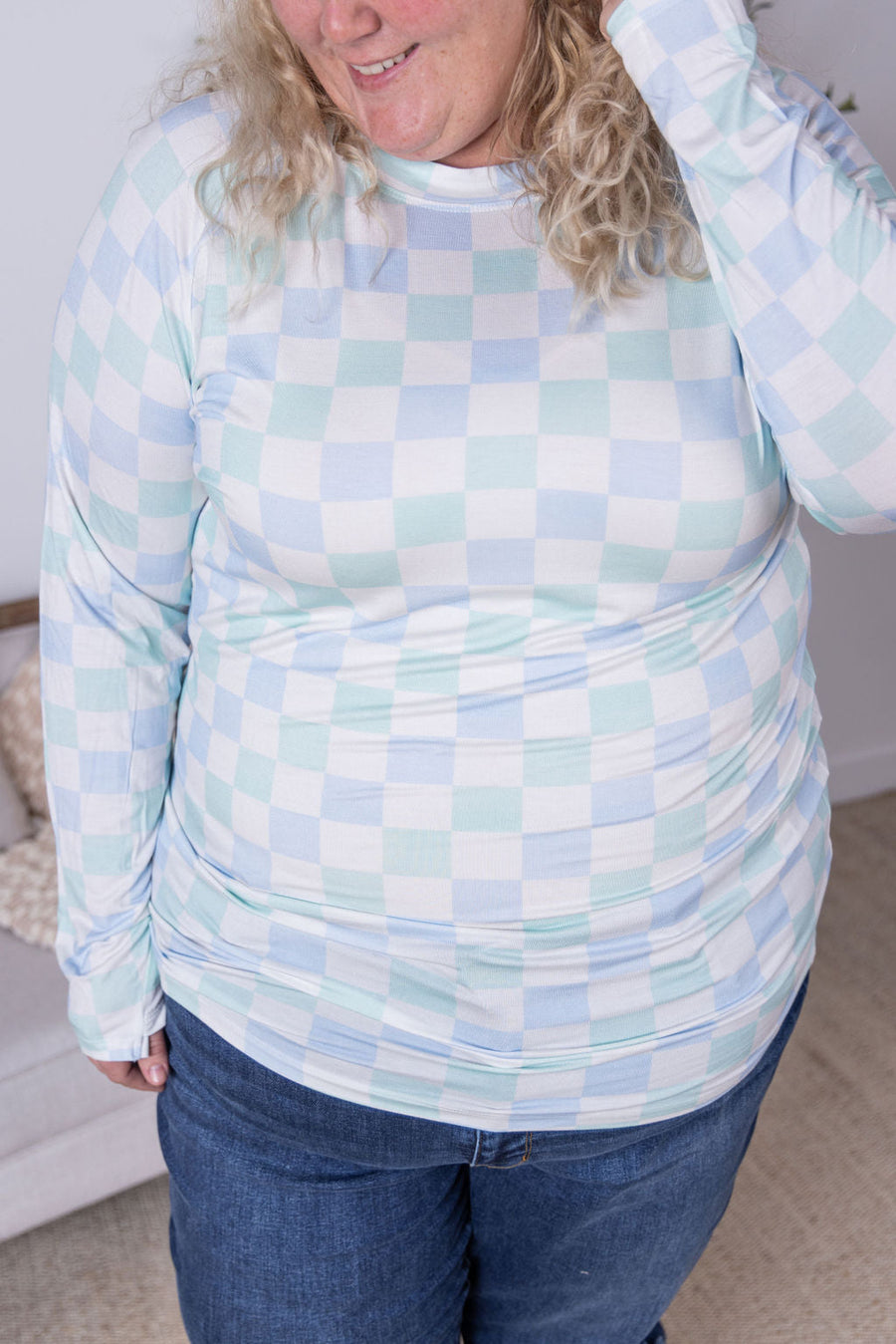 IN STOCK Blair Long Sleeve Top - Blue and Mint Checker MM EXCLUSIVE