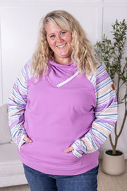 IN STOCK Zoey ZipCowl Sweatshirt - Mauve and Stripes