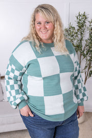 IN STOCK Checkered Pullover Sweater - Dusty Jade