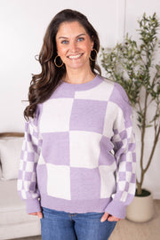 IN STOCK Checkered Pullover Sweater - Lavender