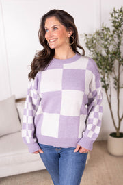 IN STOCK Checkered Pullover Sweater - Lavender