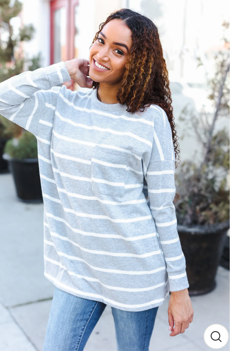 Grey Striped Soft Sweater