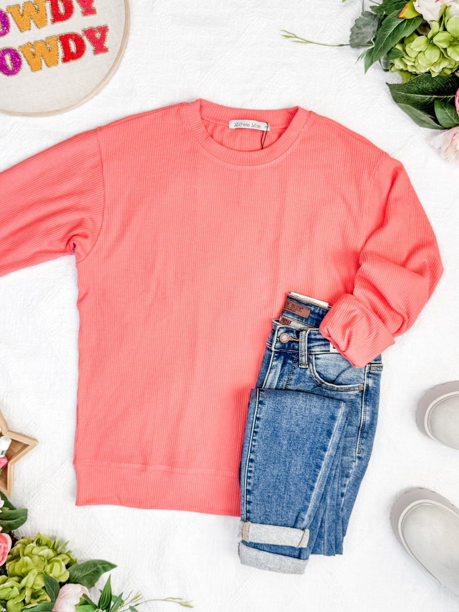 IN STOCK Corrine Ribbed Pullover Top - Coral