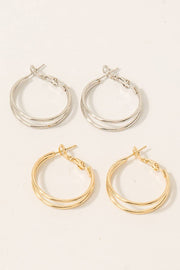 Layered Metallic Wire Latch Hoop Earrings: S