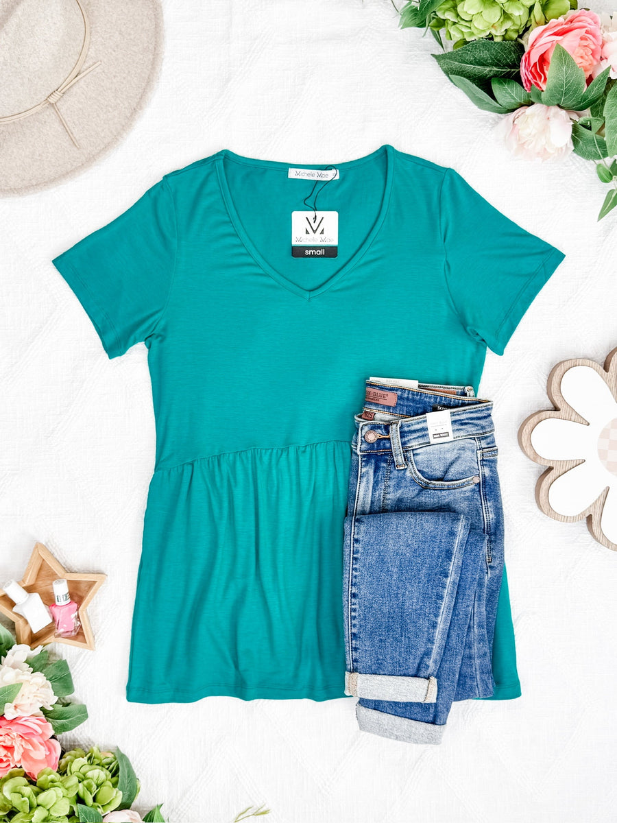 IN STOCK Sarah Ruffle Short Sleeve - Teal