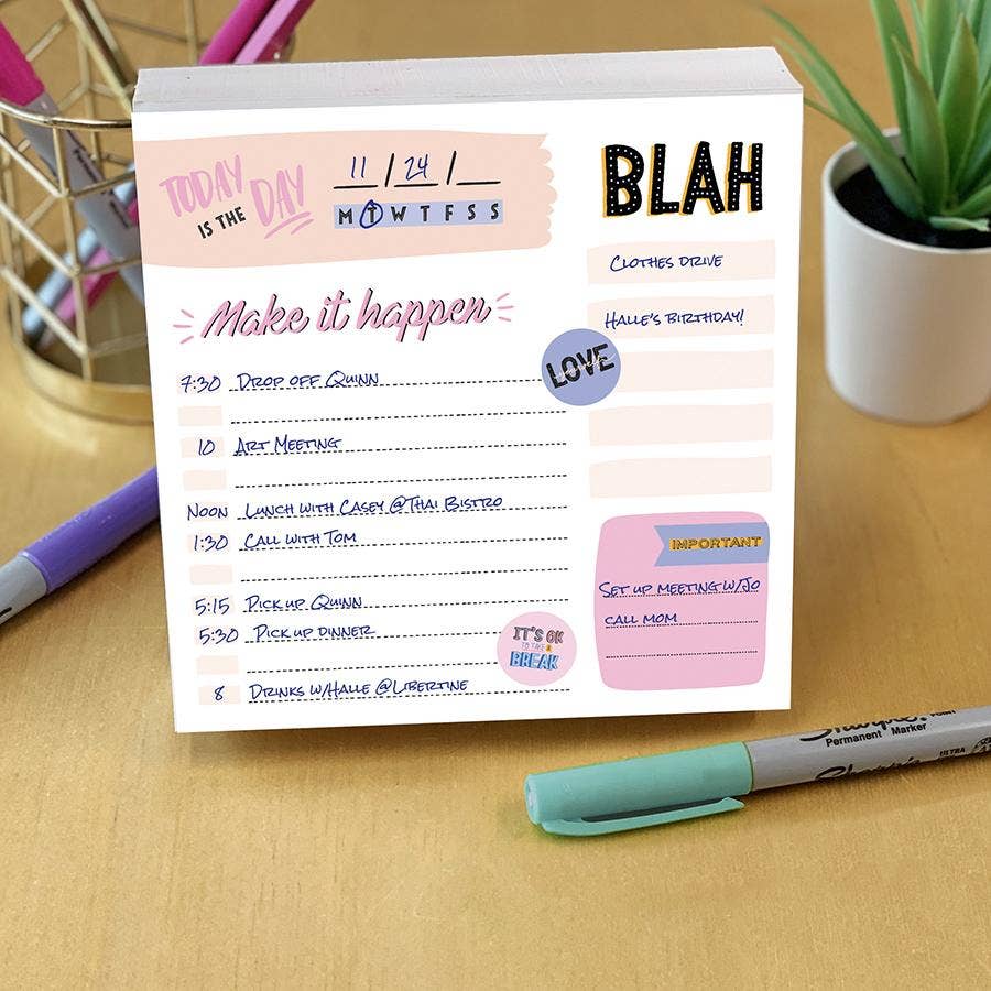 Undated Make it Happen Daily Note Block: Open Dated / Desk Pad / 4.5 x 4.5