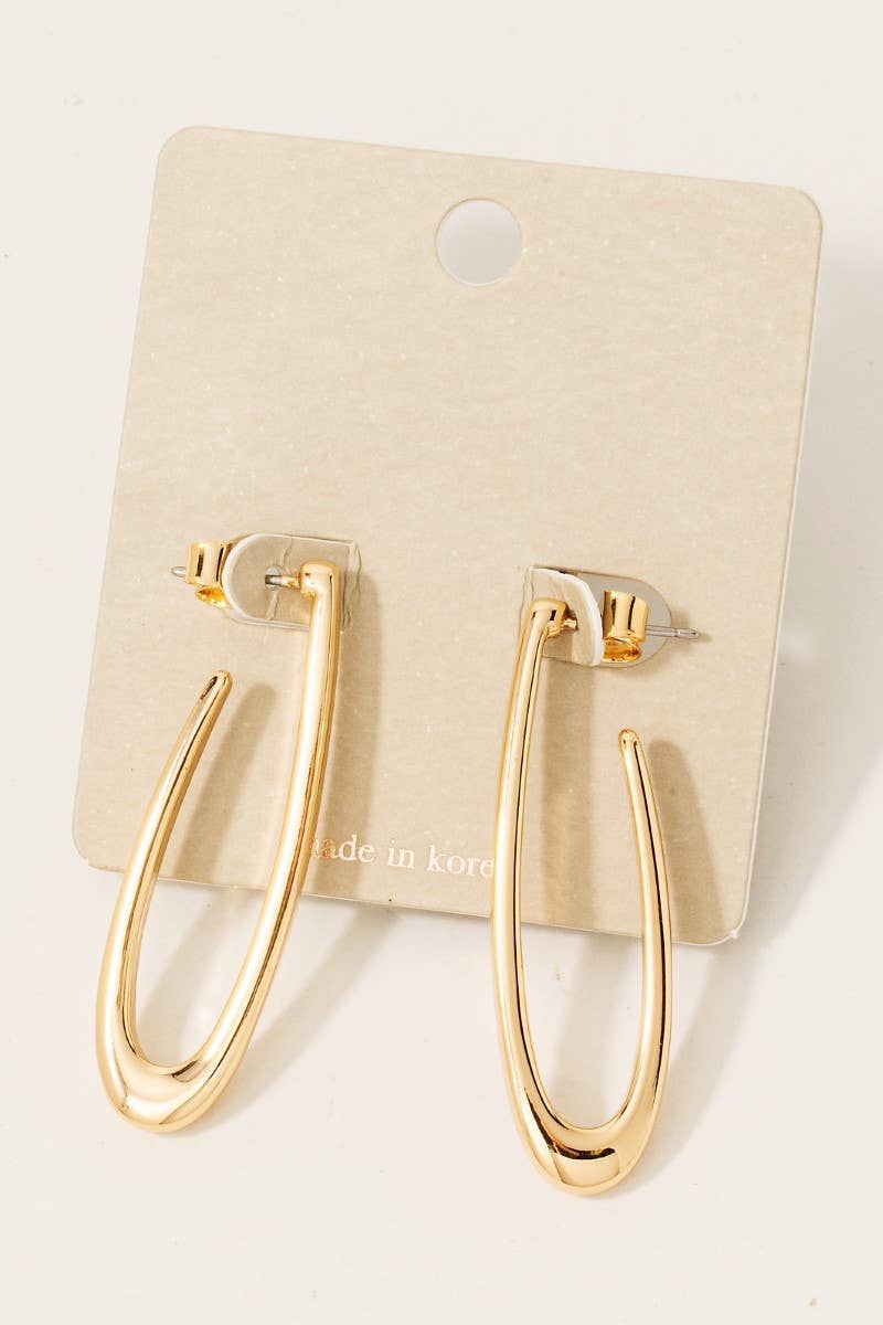 Metallic Long Thin Oval Hoop Earrings: Gold