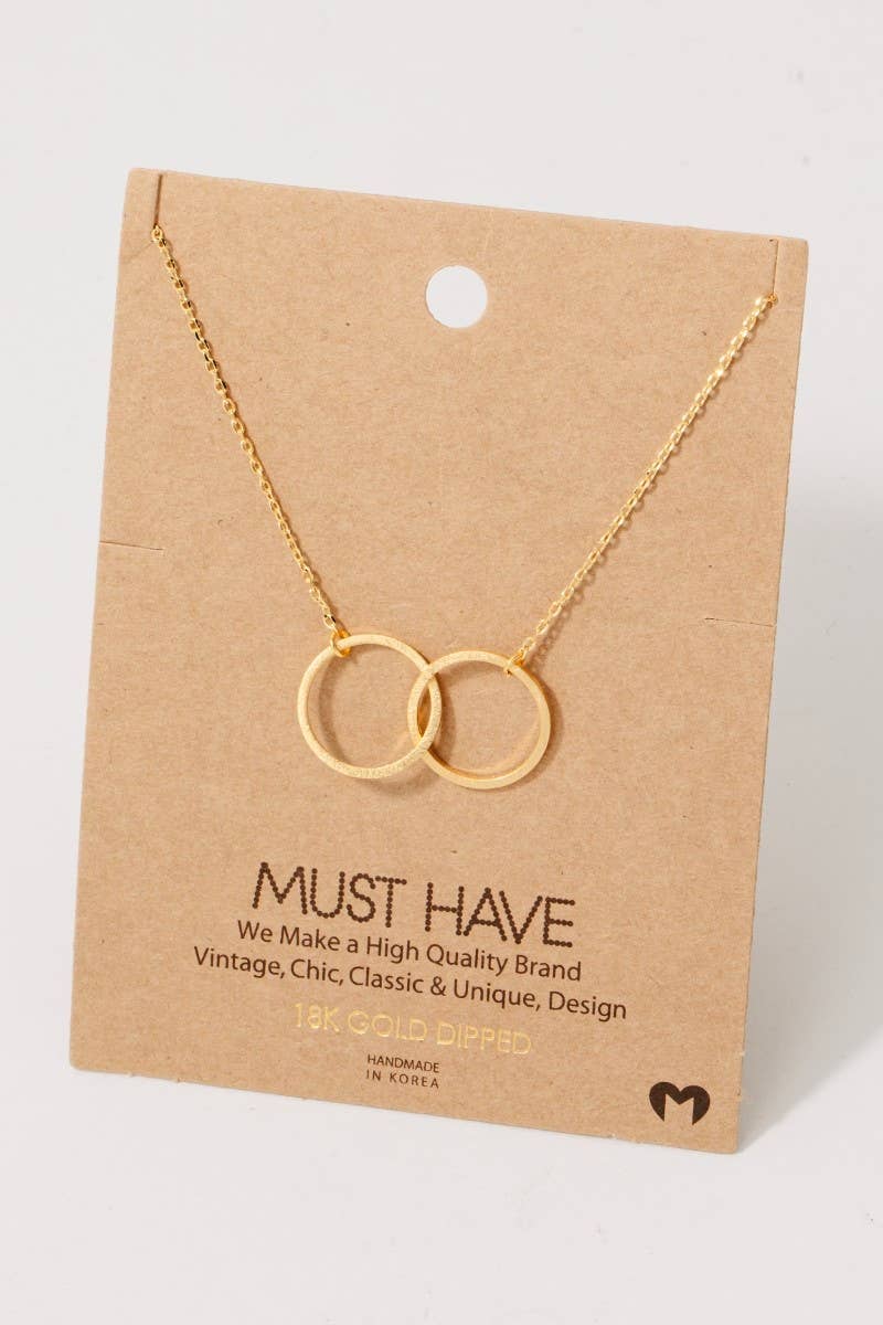 Metallic Dual Circle Pendant Necklace: Gold