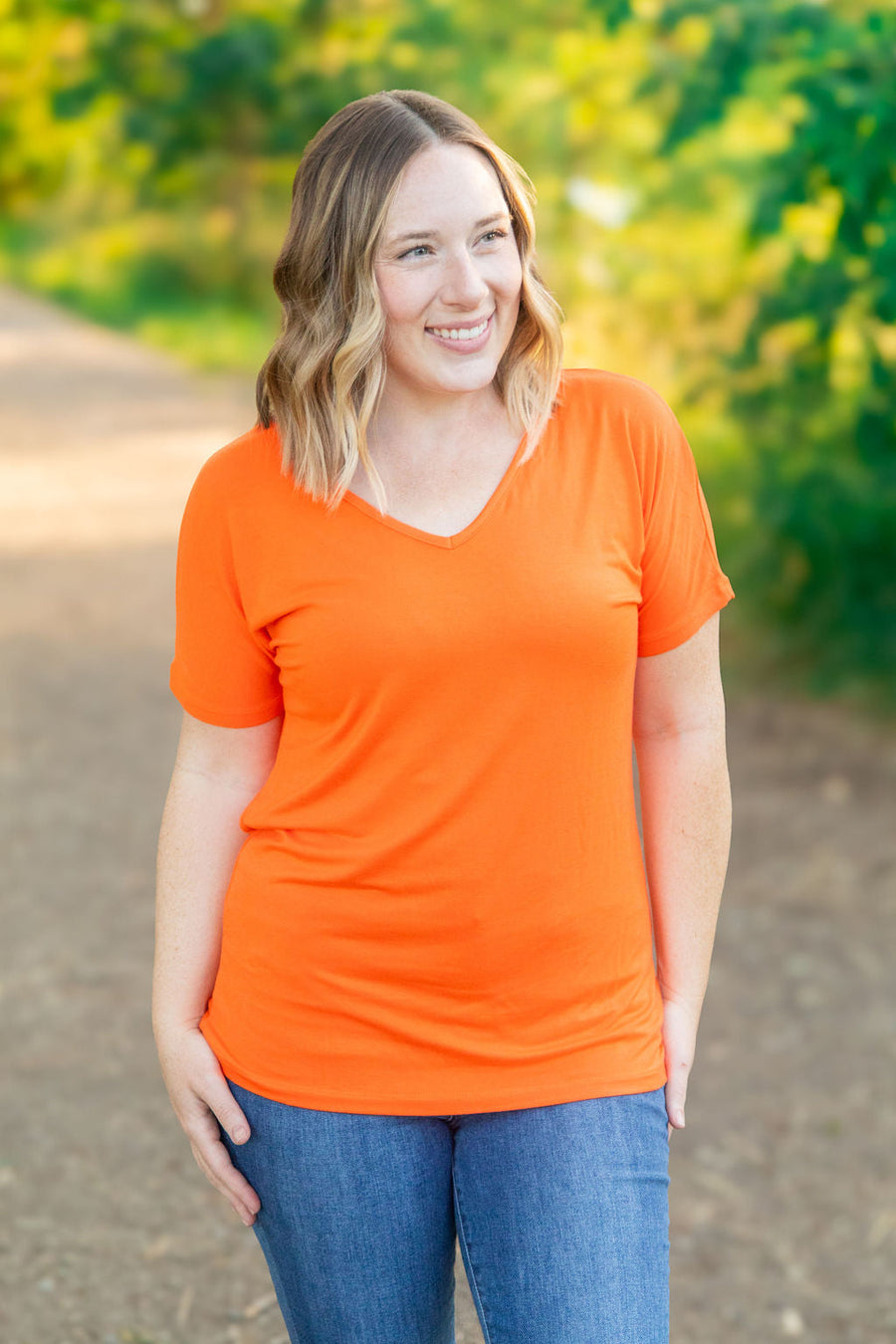 Chloe Cozy Tee - Orange | Women's V-Neck Top