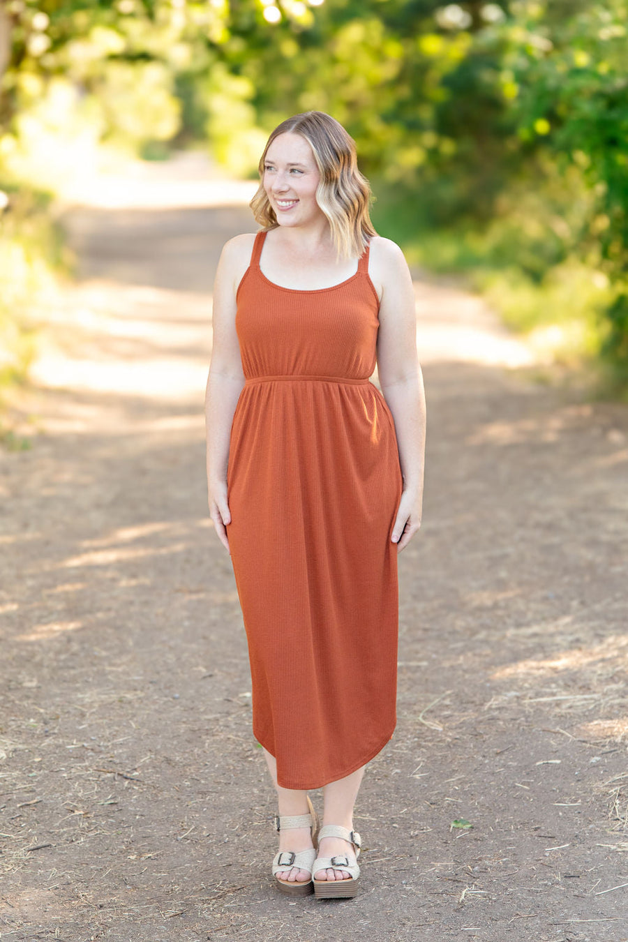 IN STOCK Reagan Ribbed Midi Dress - Rust FINAL SALE