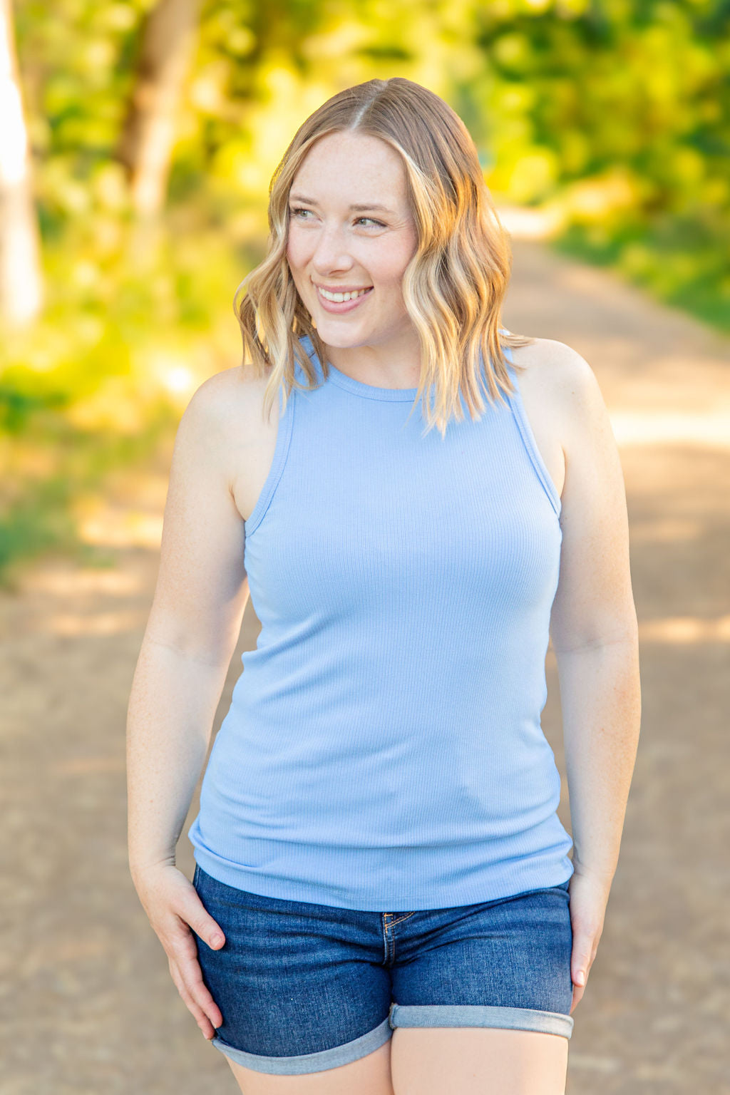 IN STOCK Tara Ribbed Tank - Light Blue