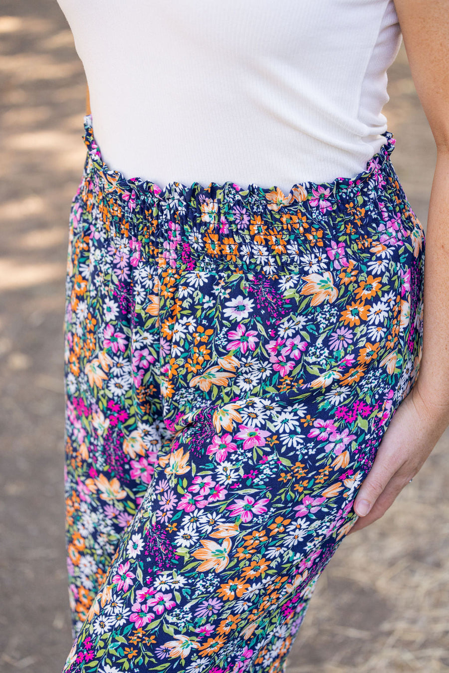 IN STOCK Presley Palazzo Pants - Navy and Pink Floral Mix