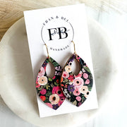 Pink/Purple/Green Fall Floral Leather Teardrop Earrings 