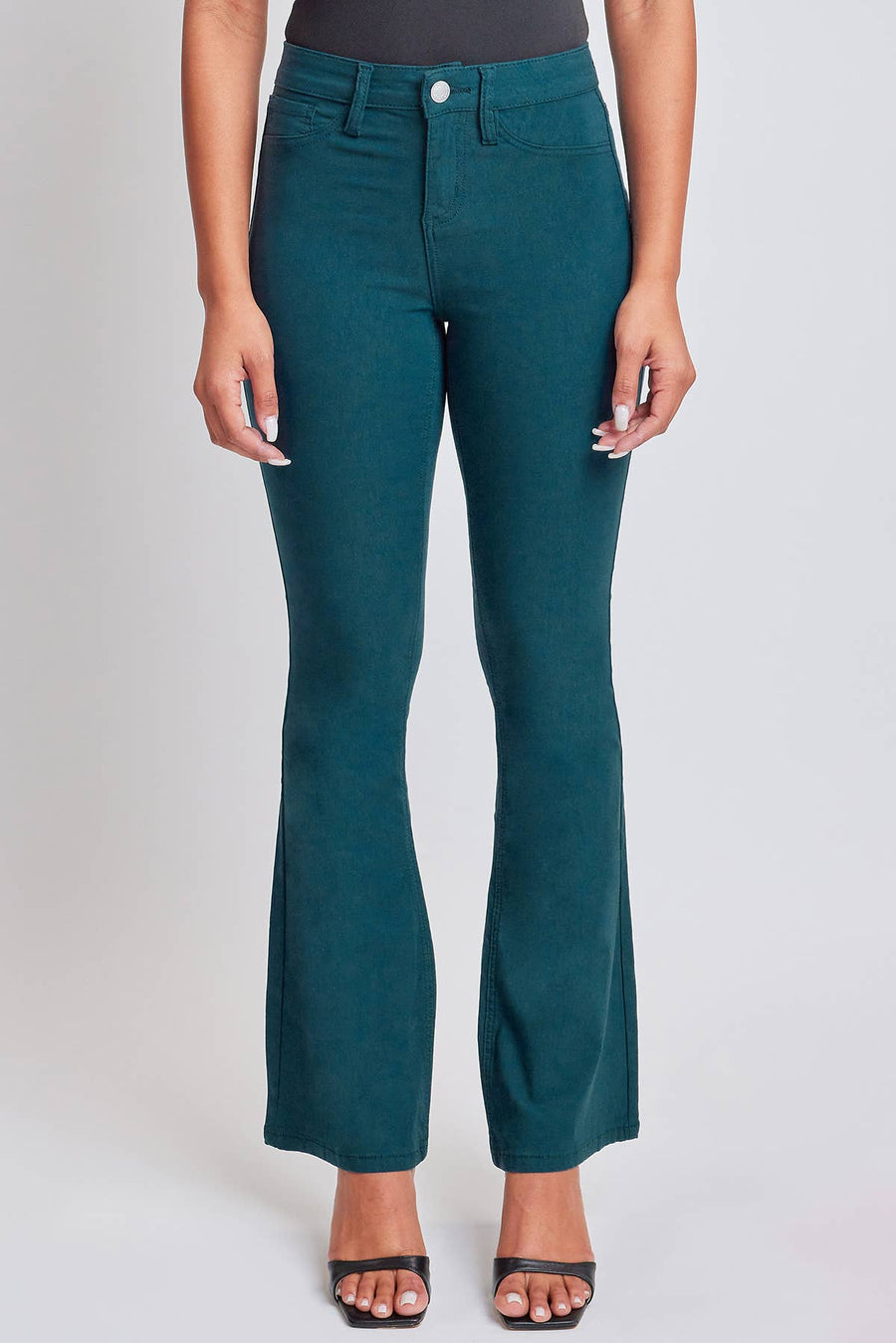 Hyperstretch High-Rise Flares- Blue Steel