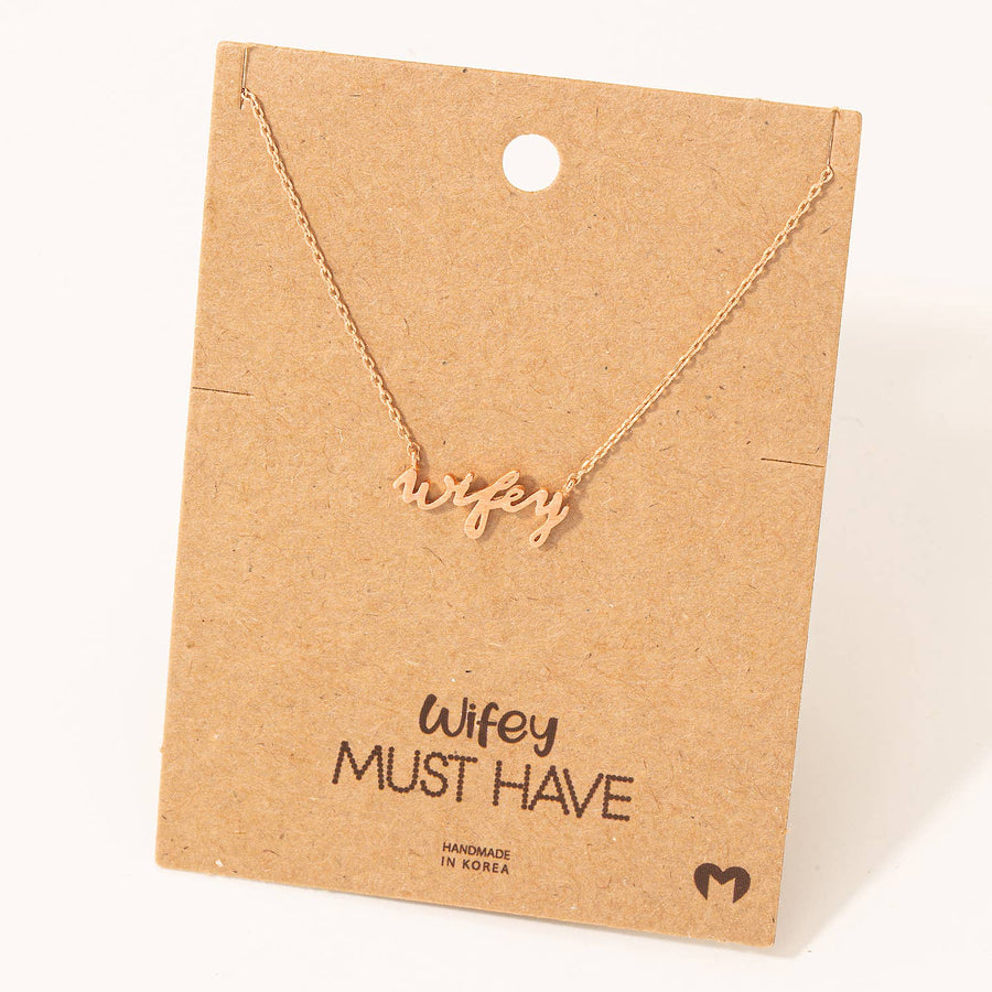 Wifey Handwritten Pendant Necklace: Rose Gold