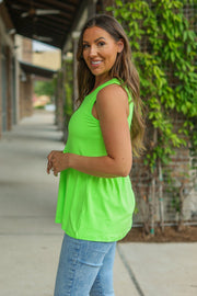 IN STOCK Renee Ruffle Tank - Neon Green  | Women's Sleeveless Top FINAL SALE