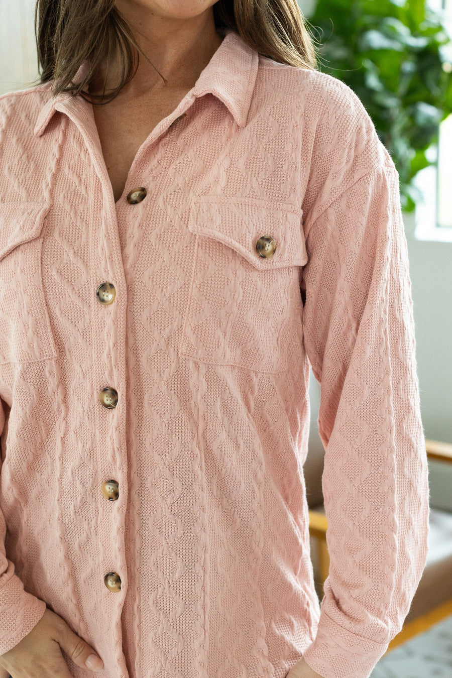 Cable Knit Jacket - Blush Pink