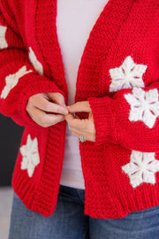 IN STOCK Snowflake Cardigan - Red FINAL SALE