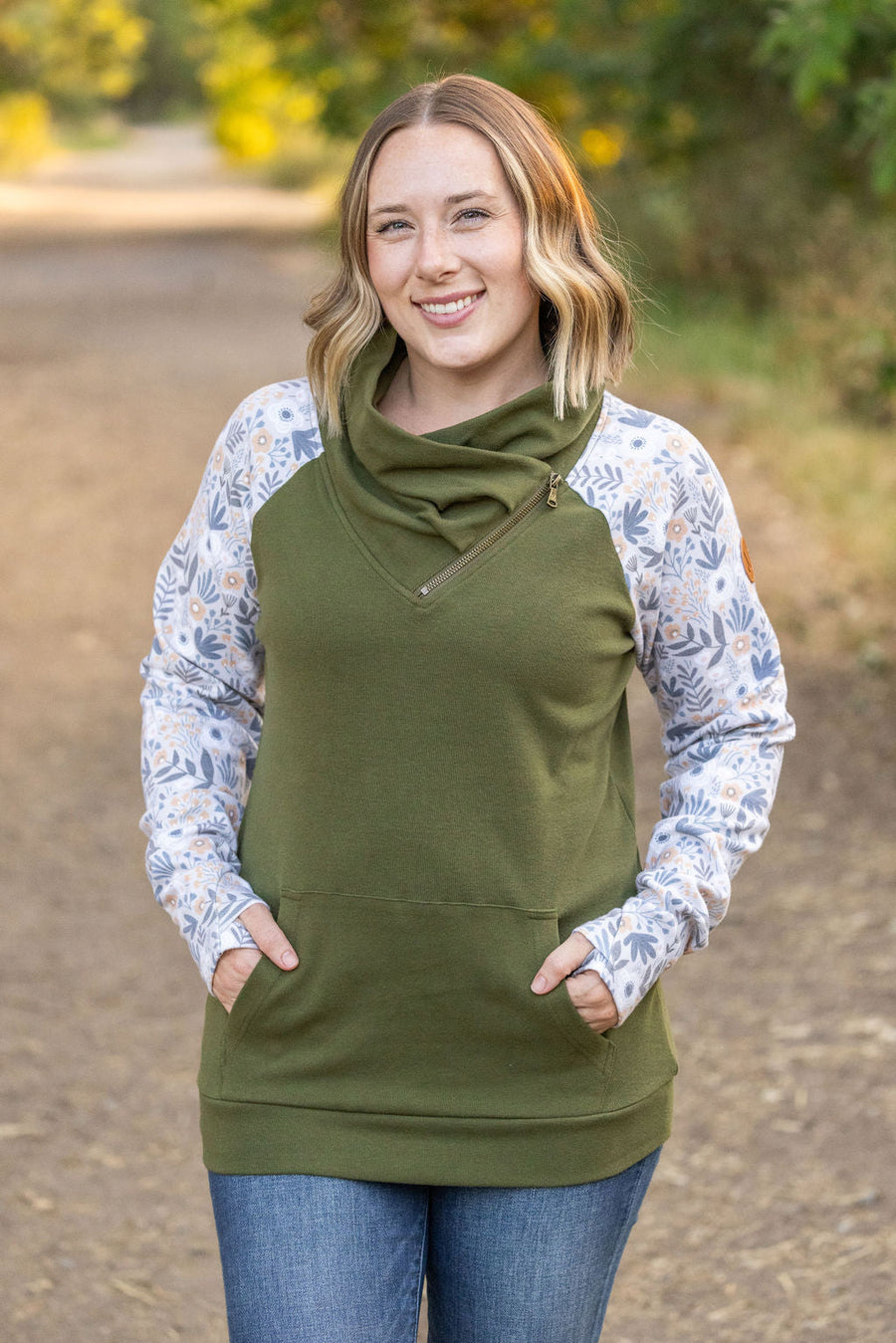 IN STOCK Zoey ZipCowl - Olive and Boho Floral FINAL SALE