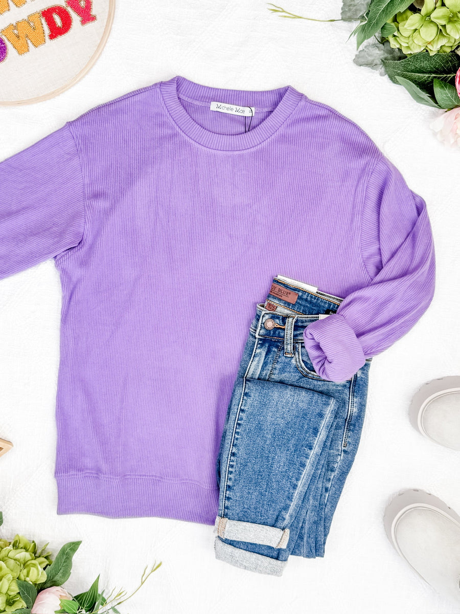 IN STOCK Corrine Ribbed Pullover Top - Purple