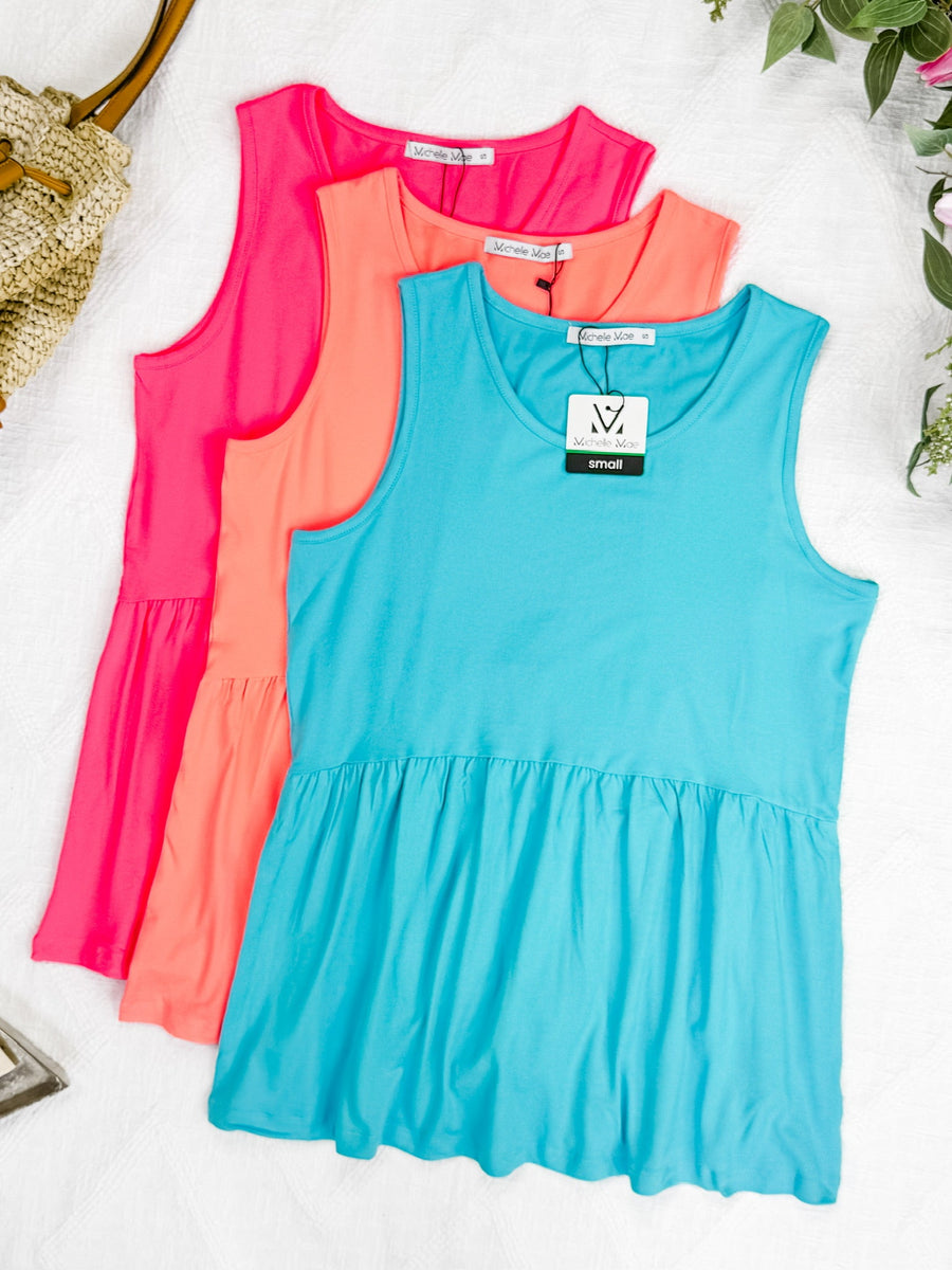 IN STOCK Renee Ruffle Tank - Neon Coral