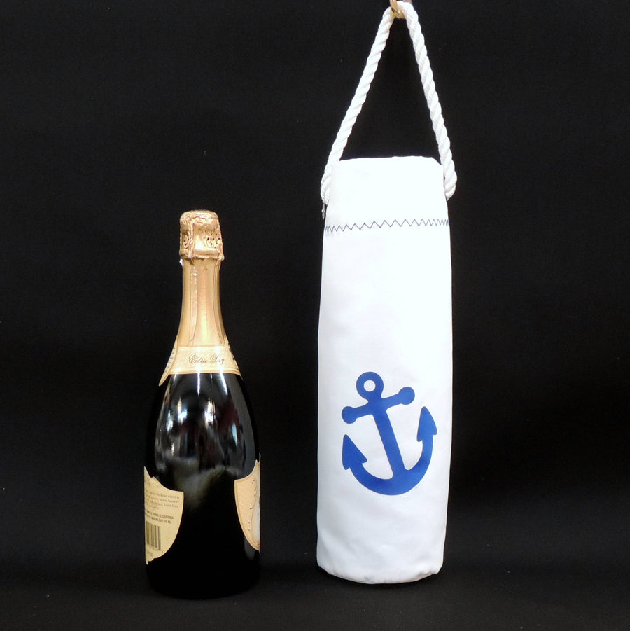 Sailcloth Wine Tote with Blue Anchor Design