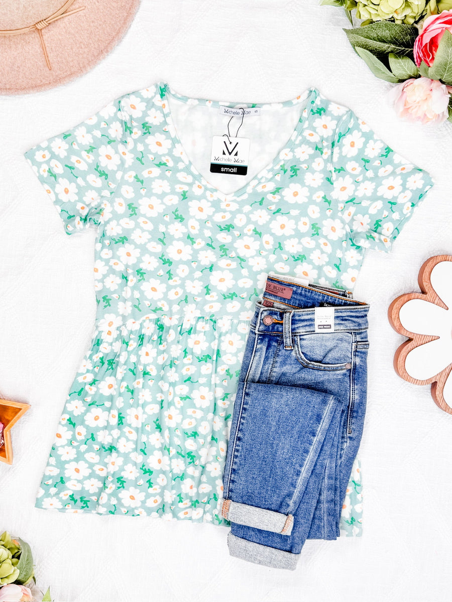 IN STOCK Sarah Ruffle Short Sleeve - Green Floral