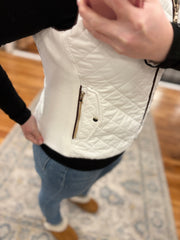 Suede Piping Quilted Vest: White