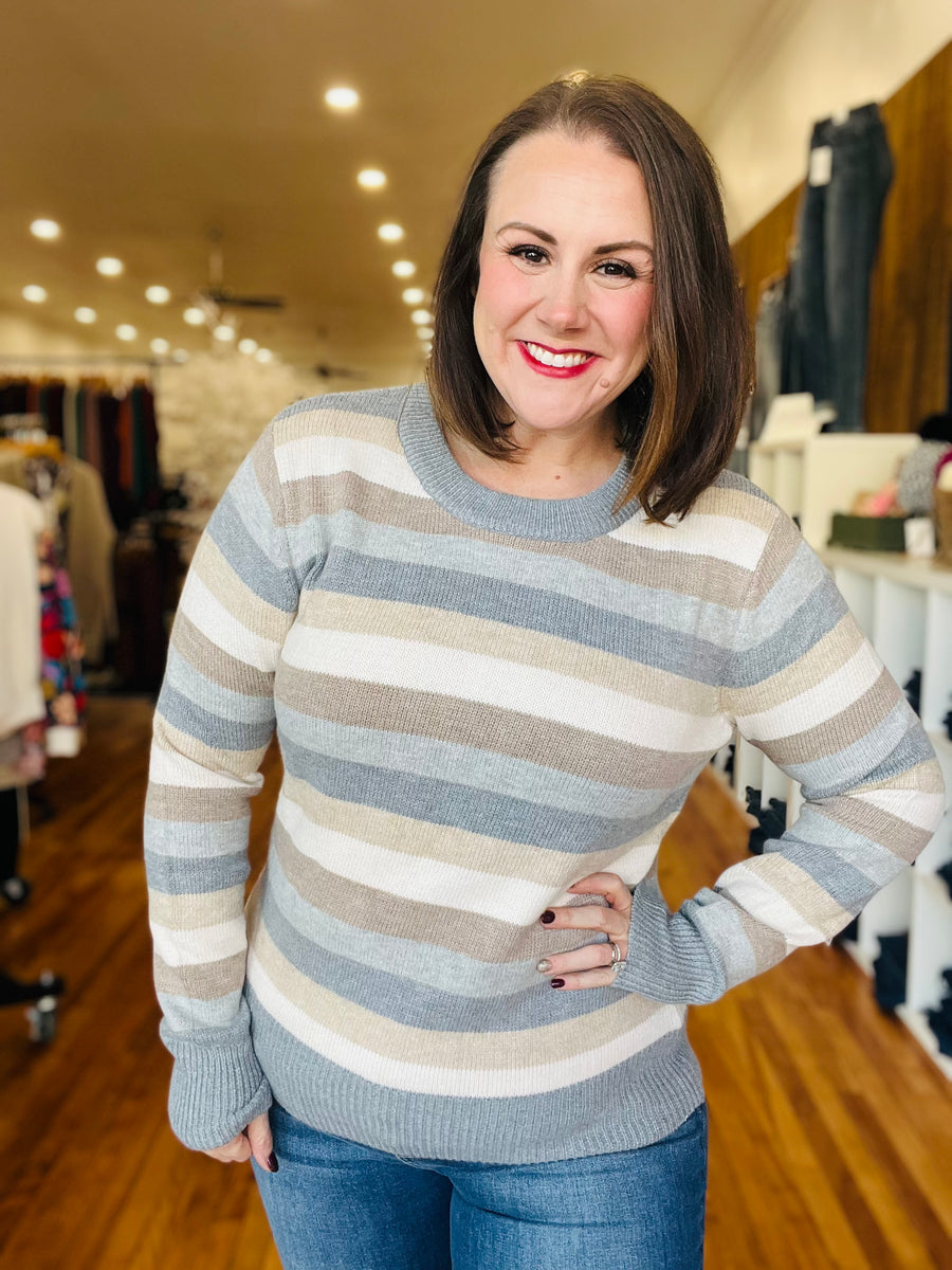 Gray Stripe Color Block Sweater