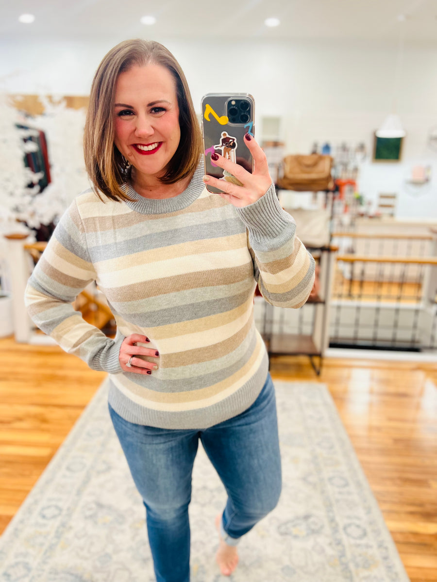 Gray Stripe Color Block Sweater