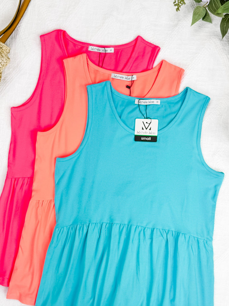 IN STOCK Renee Ruffle Tank - Neon Coral