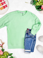 IN STOCK Corrine Ribbed Pullover Top - Lime